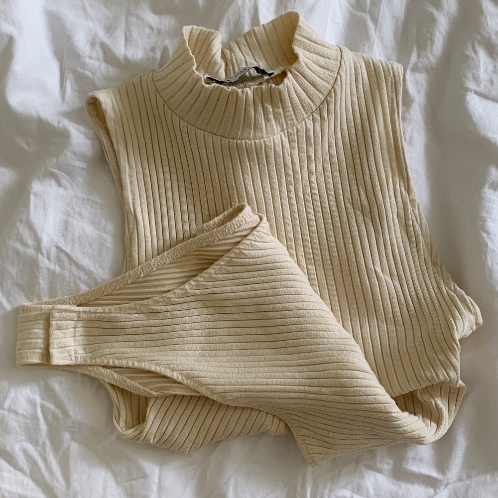 Ribbed Mock Neck Ivory Bodysuit